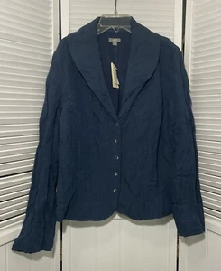 J. Jill Womens 14 Linen Blend Blazer Ocean Blue Metallic Krinkled Jacket NWT - Picture 1 of 12
