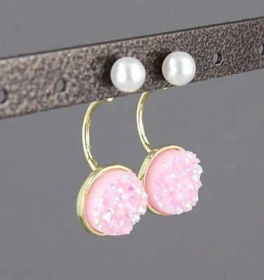 Rosa Druzy Pendientes Oreja Chaqueta Delantera Trasera Pendientes Colgantes Doble Look Post Foto 1 de 4
