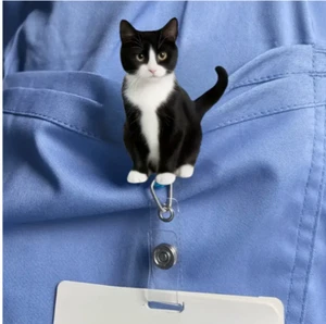 tuxedo Cat Badge Reel ACRYLIC fashion jewelry FAST Free Ship 2 Inch - Picture 1 of 3