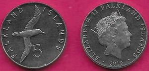 FALKLANDINSELN 5 PENCE 2019 UNC SCHWARZ BRÜLLIGER ALBATROS, DER NACH LINKS FLIEGT, ABOV - Bild 1 von 1