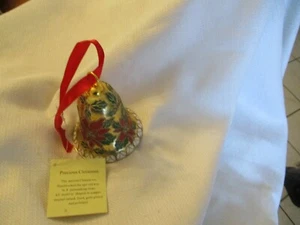 Precioso Cloisonne Poinsetta Hoja Flor Campana Navidad Adorno 3.75" - Imagen 1 de 3