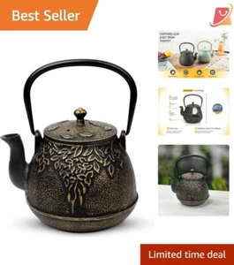 Elegant Japanese Cast Iron Tea Kettle - 32 Oz Leaf Design & Enameled Interior - Picture 1 of 9