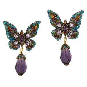 Heidi Daus MONARCH MAGIC Butterfly Pierced Earrings Multi Amethyst NWT