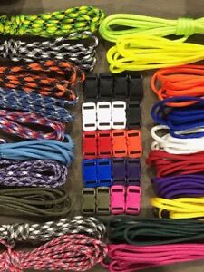 550 Paracord Kit for Parachute Cord Bracelet 200 feet and 20 Color Buckles *Usa*