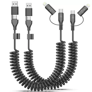 Apple Coiled USB C Cable 3FT 60W Fast Charging for iPhone 15 Samsung CarPlay 2pc - Picture 1 of 14