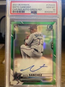 2021 Bowman Chrom Sixto Sanchez RC - grüner Refraktor Auto #/99 PSA 10 Marlins - Bild 1 von 3