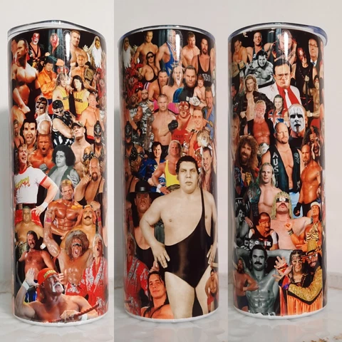 wwf wwe 20oz tumbler lip straw andre tock austin hart goldberg Cover