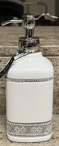 RACHEL ZOE WHITE CERAMIC DIAMOND RHINESTONE LIQUID SOAP PUMP DISPENSER - Picture 1 of 1