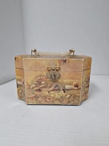 VTG Wooden Box purse W Handle Little Boy And Dog Med Size Multicolored - Picture 1 of 9