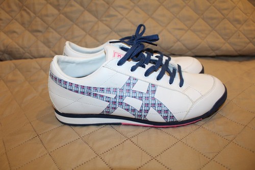 ASICS scarpa da golf sneaker taglia 10 M bianca blu navy a quadri donna MATCHPLAY golf P287Y