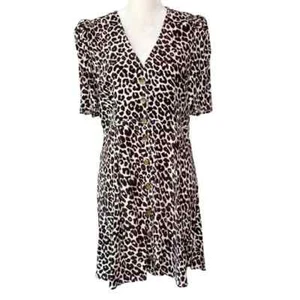 Something Navy Large Button Front Mini Dress Brown Ganache Animal Print NEW - Picture 1 of 7