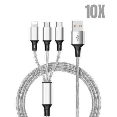 3 in1 Multi USB Charger Charging Cable Micro USB Type-C for iPhone Samsung Sony - Image 1 of 4