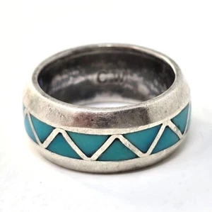 Navajo Sterling Silber 925 Türkis Inlay Bandring Größe 6 Indianer signiert CW - Bild 1 von 7