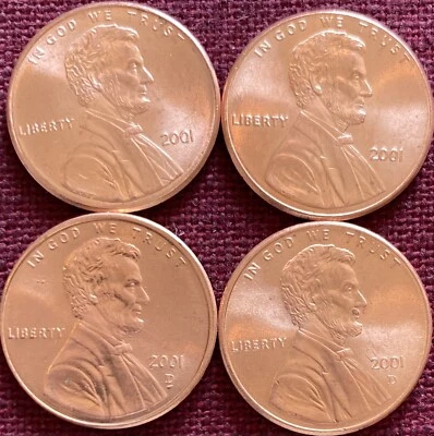 Centavo Lincoln Memorial 2001-P/D BU - Lote de cuatro. De rollos de banco. Foto 1 de 2