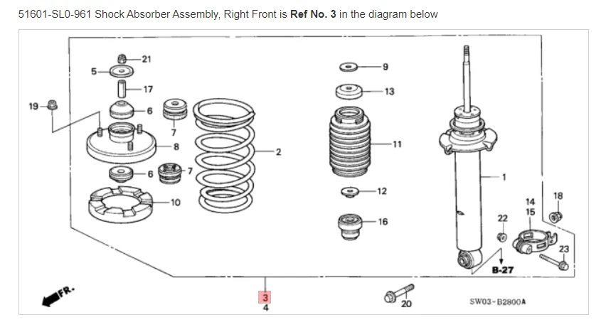 Conjunto Amortiguador HONDA ACURA GENUINO OEM NSX, Delantero Derecho ☆ 51601-SL0-961 Foto 1 de 1