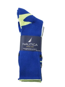 Nautica 3 Pairs Mens Sports Crew Socks Shoe Size 6-12 for 10-13 Blue Gray White - Picture 1 of 2