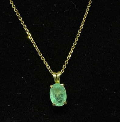 14K Gold 0.65ct Natural Emerald Pendant Necklace on 18" 1.1 mm Cable-Cut Chain - Image 1 of 4