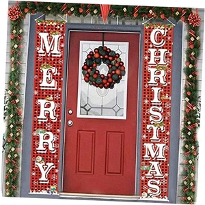  Letrero de Porche Banner Colgante Feliz Navidad con Patrón Navidad Rojo Blanco - Imagen 1 de 8