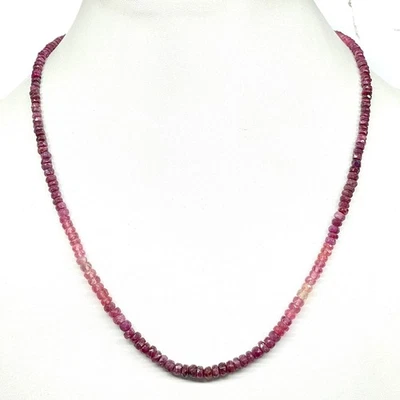 18 Inch Natural Ruby Necklace 3-4mm Shaded Faceted Cut Beads 925 Silver Clasp - Image 1 of 4
