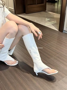 Halbhohe Damenstiefel niedriger Absatz Flip-Flops Sandalen Freizeit seitlicher Reißverschluss Mode Schuhe - Bild 1 von 16