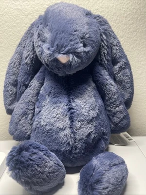 Jellycat BASHFUL NAVY BUNNY MEDIUM Original 12" Soft Plush Blue NWT - Image 1 of 3
