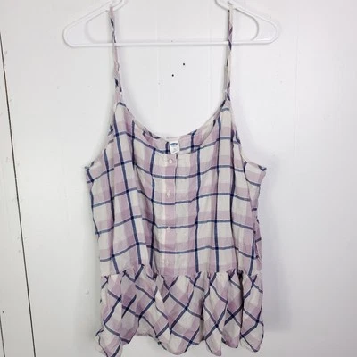 Старый темно-синий верхний женщин XL пеплум кнопка спереди клетку Flowy Summer повседневный фиолетовый - Изображение 1 из 4