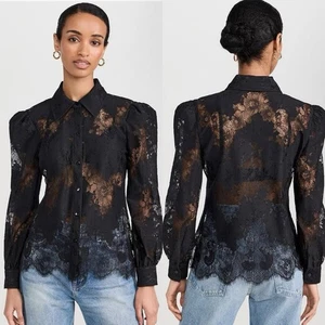 L'AGENCE Jenica Sheer Black Floral Lace Blouse Sz XL (bal) - Picture 1 of 16