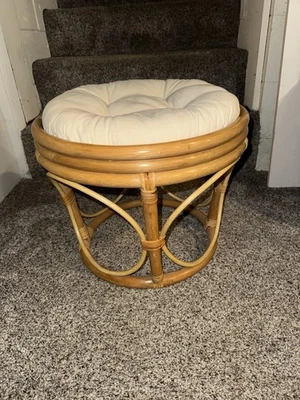 Mid-Century Vintage Bamboo Rattan Circular Bentwood Foot Stool Ottoman Boho Chic - Image 1 of 4