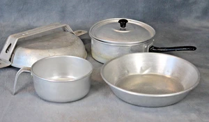 Vintage Original 60er Jahre Alu Camping Kochgeschirr Set Billy Dose Tasse Teller Pfanne - Bild 1 von 5