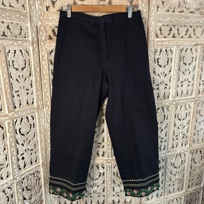 Casual Corner Pants Capri Womens Cotton Pink & Green Flower Embroidered Hem-8 - Image 1 of 4
