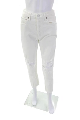 Pantalones de mezclilla Agolde para mujer con botones de mosca tiro alto Distress pierna recta blancos talla 25 Foto 1 de 4