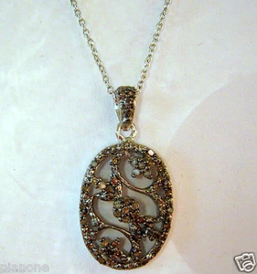 Diamond Pendant Necklace Sterling Silver Flower Vine .28ct Champagne Cognac - Picture 1 of 8