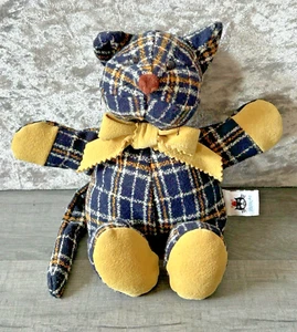 Jellycat Tartaneer Cat Soft Toy Plush Retired Vintage Blue Yellow Bow Rare - Picture 1 of 13