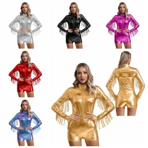Mujeres Body Rave Mono Biketard Ropa de Baile Unitards Metálicos Gimnasia - Imagen 1 de 60