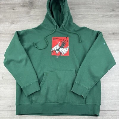 Welcome Unholy Diver Skate Hoodie Green Mens Large Distressed Faded Sweatshirt - Image 1 of 4