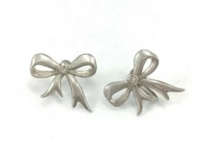 Sterling Silver 925. Screw back Earrings fancy bow clear stone  - Picture 1 of 3