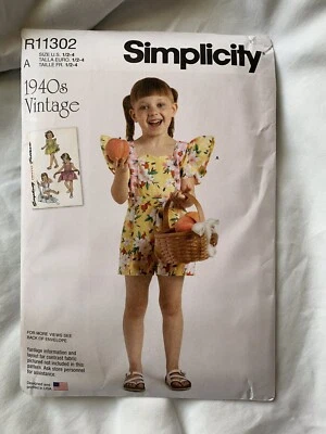 Simplicity Pattern R11302 1940s Vintage Romper & Apron Skirt Size 1/2-4 NEW - Image 1 of 4