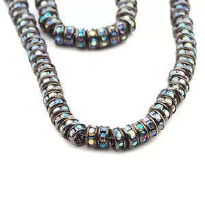 Lotto 144 pz perline distanziali rondelle strass arcobaleno AB ceche placcate argento - Foto 1 di 3