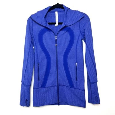 Chaqueta deportiva Lululemon para mujer talla 2 en zancada azul a rayas cremallera completa correr Foto 1 de 4