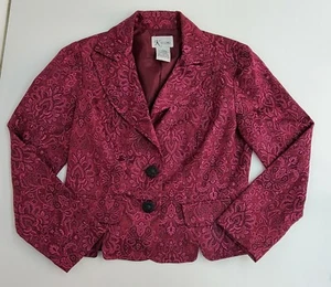 K Studio Jacket Blazer Pink Fuchsia Damask Big buttons waistcoat sz 8 - Picture 1 of 12