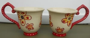 BLUE SKY CERAMIC HEATHER GOLDMINC RED FLORAL MUGS - PAIR (2) - Picture 1 of 2