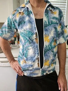 VINTAGE Mr Casual Tropical Sportswear Cabana Jacke Frottee gefüttert Reißverschluss Gr. M - Bild 1 von 7