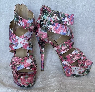 Sandalia ShoeDazzle Margaret Rosa Floral Correa Plataforma Tacón Talla 8 Foto 1 de 4