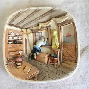 Vintage 1987 Legend Products Chalk ware 2D Plate Fisherman - Picture 1 of 5
