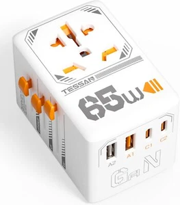 65W International Travel Adapter with 4 USB Port(2 USB C) Worldwide Power Outlet - Picture 1 of 6