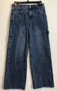 Delia*s Baggy Jeans Women's XXS (26x28) Blue Y2K Denim Cargo Loops Frayed Hem - Picture 1 of 13