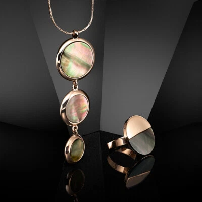 AVON einzigartiges Schmuckset Langkette + Ring, Perlmutt & rosevergoldet NEU WAU - Bild 1 von 2