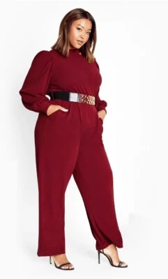 City Chic Ladies Charlie Long Sleeve Jumpsuit size 16 Small Colour Ruby - image 1 of 4