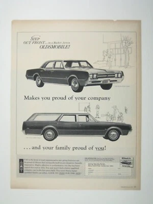 1966 Oldsmobile F-85 Vintage Print Ad Station Wagon Rocket Action MOD AD Car - Image 1 of 2