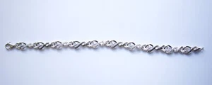 7-1/2" langes Sterlingsilber Armband mit weißen & schwarzen Zirkonia Steinen - Bild 1 von 2